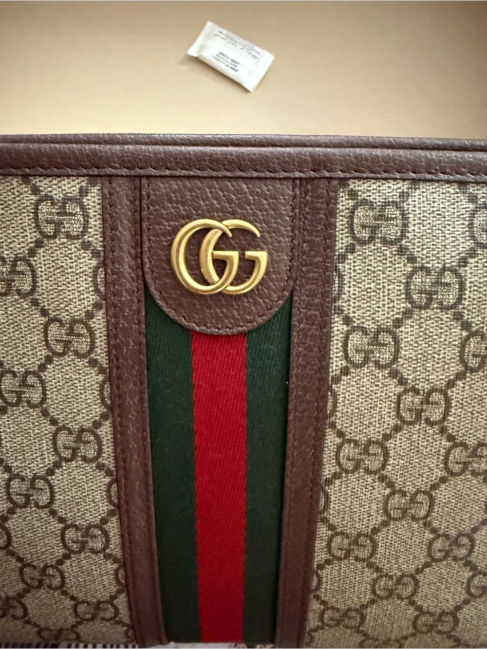 Gucci Brown Monogram Wallet with Green and Red Web Stripe and Gold GG